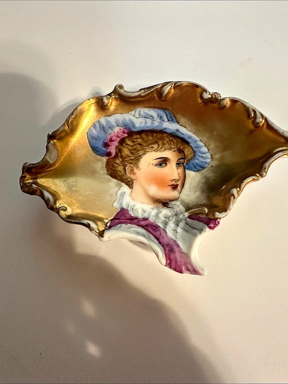 Ornate Portrait Ceramic Plaque in Gold & White
